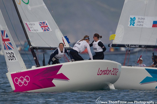 Macgregor, Lush and Macgregor - Women's Match Racing - London 2012 Olympic Sailing Competition © Thom Touw http://www.thomtouw.com